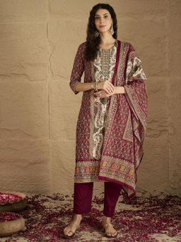 Varanga - Floral Printed Mirror and Embroidered Kurta with Pant and Dupatta