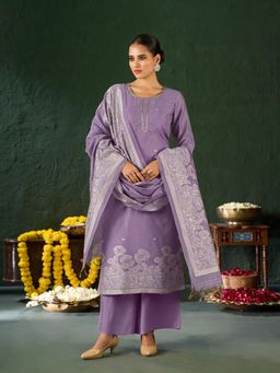 Shaily - Lavender Silk Blend Jacquard Kurta with Palazzo and Dupatta