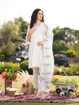 Shaily - Grey Hand Block Printed Mul Cotton Kurta with Pant and Dupatta