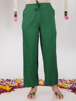 ARAMYA - Green Viscose Solid Pant for Women