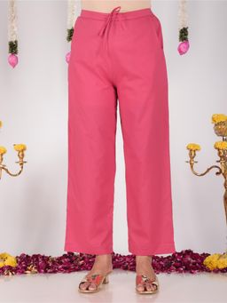 ARAMYA - Pink Soft Cotton Solid Pant for Women