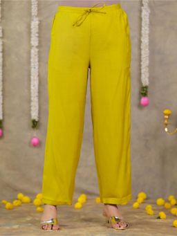 ARAMYA - Lemon Yellow Vertigan Solid Pant for Women