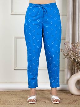 ARAMYA - Blue Soft Cotton Bandhani Printed Pant for Women