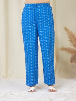 ARAMYA - Blue Soft Cotton Bandhani Printed Pant for Women