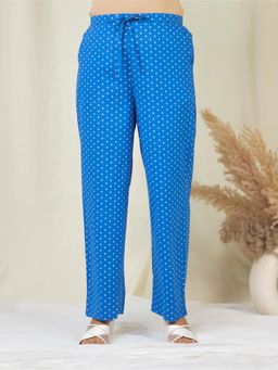 ARAMYA - Blue Soft Cotton Bandhani Printed Pant for Women