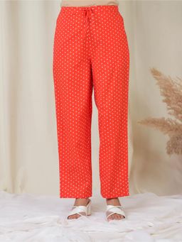 ARAMYA - Orange Soft Cotton Bandhani Printed Pant for Women