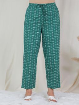 ARAMYA - Teal Soft Cotton Bandhani Printed Pant for Women