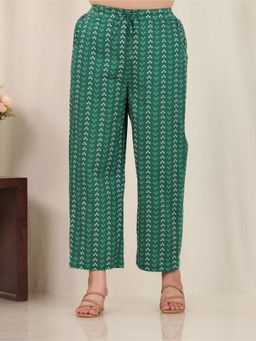 ARAMYA - Green Soft Cotton Bandhani Printed Pant for Women