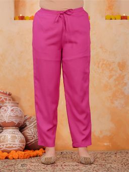 ARAMYA - Pink Viscose Solid Pant for Women