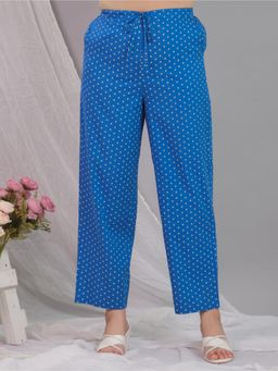 ARAMYA - Blue Soft Cotton Bandhani Printed Pant for Women