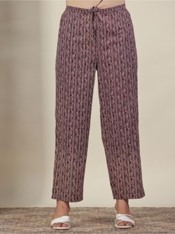 ARAMYA - Wine Soft Cotton Striped and Paisley Printed Pant for Women