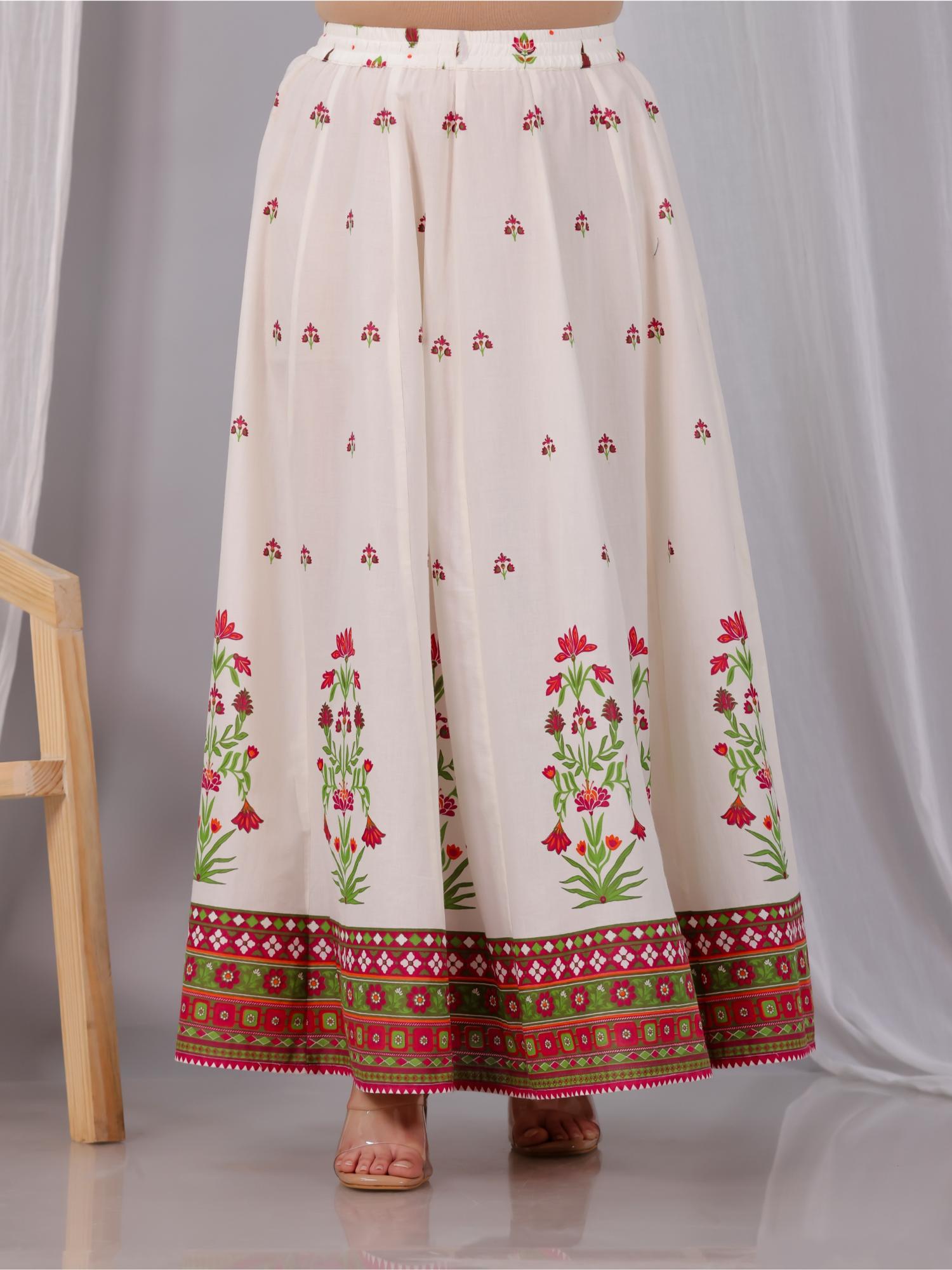 aramya Off White Soft Cotton Floral Printed Skirt for Women-picture-12