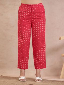 ARAMYA - Pink Soft Cotton Bandhani Printed Pant for Women
