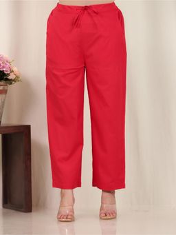 ARAMYA - Red Soft Cotton Solid Pant for Women