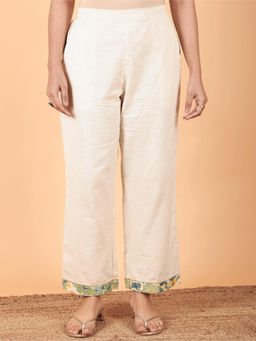 ARAMYA - Off-White Linen Cotton Solid Pant for Women