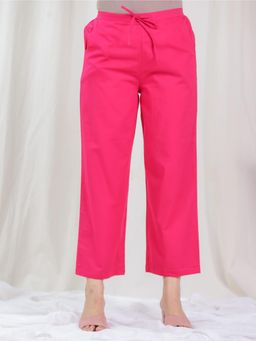 ARAMYA - Pink Soft Cotton Solid Pant for Women