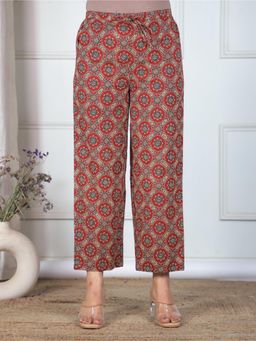 ARAMYA - Rust Soft Cotton Ajrakh Printed Pant for Women