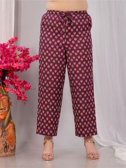 ARAMYA - Wine Soft Cotton Floral Printed Pant for Women