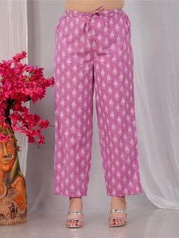 ARAMYA - Pink Soft Cotton Floral Printed Pant for Women