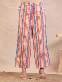 ARAMYA - Multi-Color Soft Cotton Striped Palazzo for Women