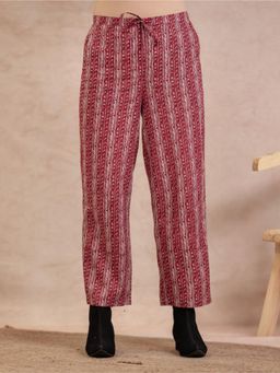 ARAMYA - Maroon Soft Cotton Geometric Printed Pant for Women