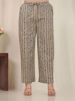 ARAMYA - Grey Soft Cotton Printed Pant for Women