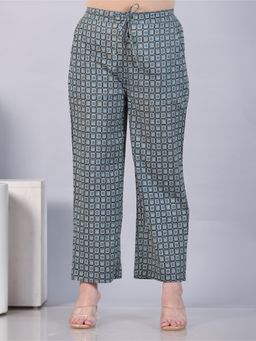 ARAMYA - Blue Soft Cotton Geometric Printed Pant for Women