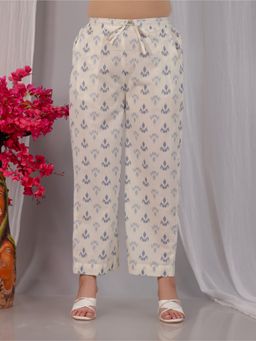 ARAMYA - Off White Soft Cotton Ikat Printed Pant for Women