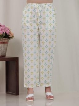 ARAMYA - Off White Soft Cotton Ikat Printed Pant for Women