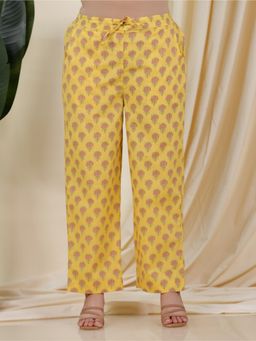 ARAMYA - Yellow Soft Cotton Floral Printed Pant for Women