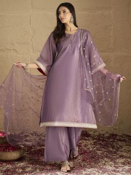 Varanga - Lavender Embellished Kurta with Palazzo and Dupatta