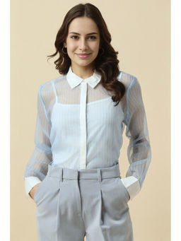 Allen Solly - Women Light Blue Stripes Long Sleeves Shirt