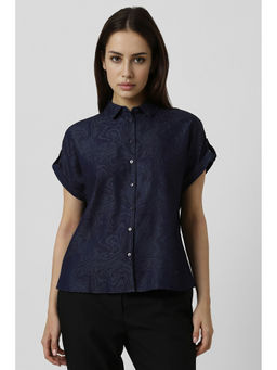 Van Heusen - Women Navy Blue Print Short Sleeves Shirt