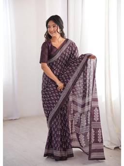 Nyri - Purple Cotton Bagru Block Print Saree