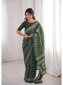 Nyri - Green Cotton Bagru Block Print Saree
