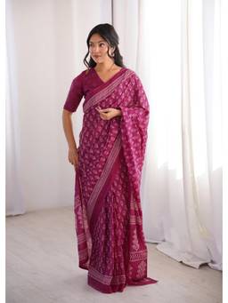 Nyri - Pink Cotton Bagru Block Print Saree