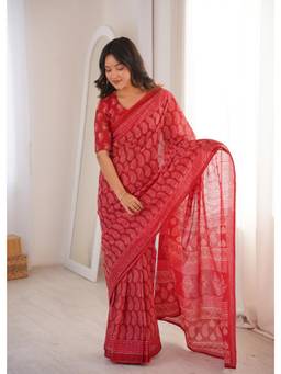 Nyri - Red Cotton Bagru Block Print Saree