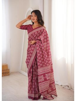 Nyri - Wine Cotton Bangru Block Print Saree