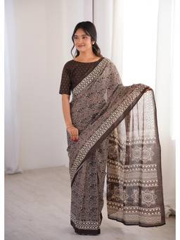 Nyri - Brown Cotton Bagru Block Print Saree