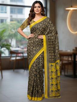 Nyri - Black Printed Pure Cotton Bagru Saree