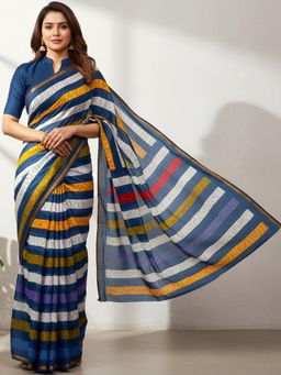 Nyri - Blue Printed Pure Cotton Bagru Saree