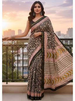 Nyri - Black Printed Pure Cotton Bagru Saree