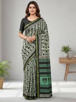 Nyri - Green Printed Pure Cotton Bagru Saree