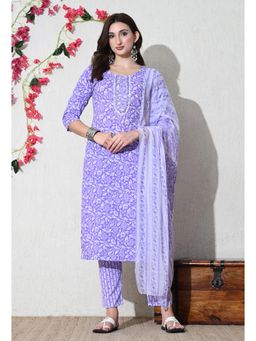 Gahan - Womens Floral Printed Round Neck Mirror Work Kurta & Pant with Dupatta