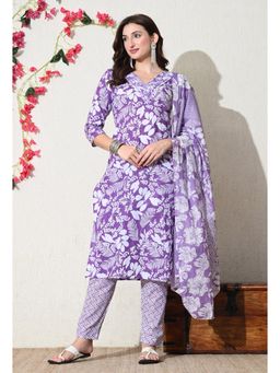 Gahan - Womens Floral Printed V Neck Mirror Work Kurta & Pant with Dupatta
