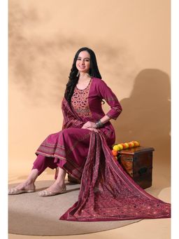 Gahan - Ethnic Motifs Printed Round Neck Flared Anarkali Kurta with Pant & Dupatta