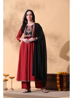 Gahan - Floral Embroidered Round Neck Anarkali Kurta with Pant & Dupatta