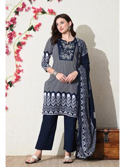 Gahan - Navy Blue Floral Thread Work Kurta & Pant with Dupatta