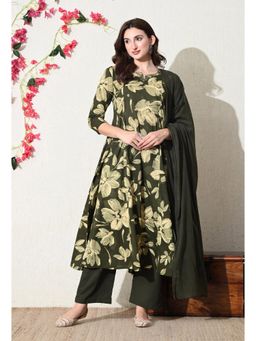 Gahan - Green Floral Thread Work Anarkali Kurta & Pant with Dupatta