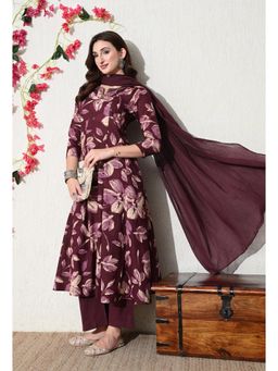 Gahan - Maroon Floral Thread Work Anarkali Kurta & Pant with Dupatta
